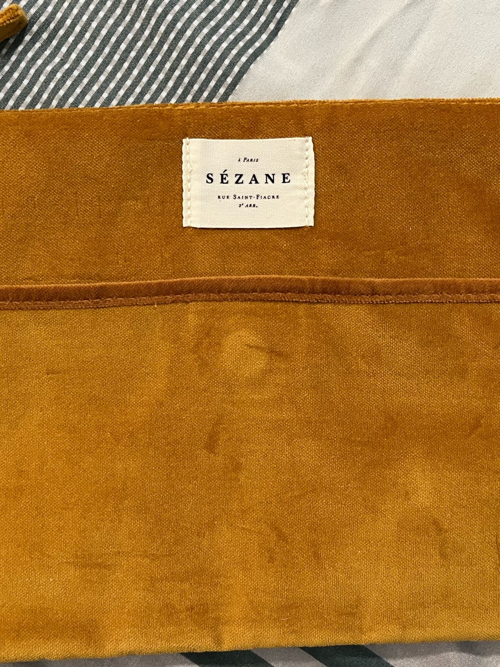 Sezane Mustard Velvet Pouch with Branded Label